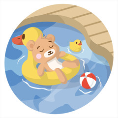Obraz na płótnie Canvas Little Bear Swimming Illustrations Scene Vector