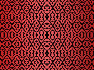 High contrast red and black glossy stripes background. Luxurious batik ornament. Abstract technology graphic banner design. Vector corporate background.
