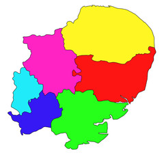 Obraz premium colour East of England administrative and political map. uk, United Kingdom, Britain