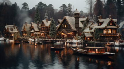 Delightful Christmas Holiday Miniature Village, Whimsical Winter Wonderland and Snow-Covered Landscapes.
