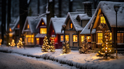 Delightful Christmas Holiday Miniature Village, Whimsical Winter Wonderland and Snow-Covered Landscapes.