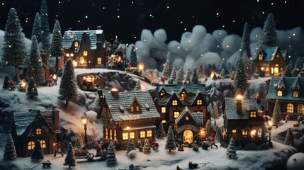Delightful Christmas Holiday Miniature Village, Whimsical Winter Wonderland and Snow-Covered Landscapes.