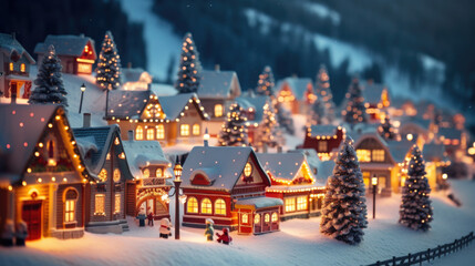 Delightful Christmas Holiday Miniature Village, Whimsical Winter Wonderland and Snow-Covered Landscapes.