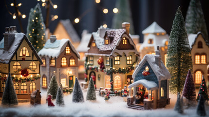 Delightful Christmas Holiday Miniature Village, Whimsical Winter Wonderland and Snow-Covered Landscapes.