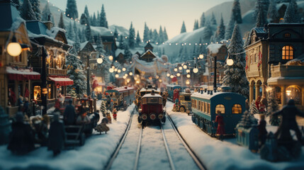 Delightful Christmas Holiday Miniature Village, Whimsical Winter Wonderland and Snow-Covered Landscapes.