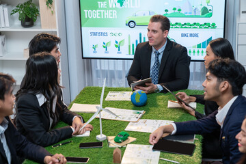 Diverse group of business people planning business marketing investment with eco-friendly policy...