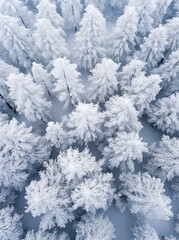 snow covered tree,snow covered trees,an aerial shot of many trees covered in snow in the style