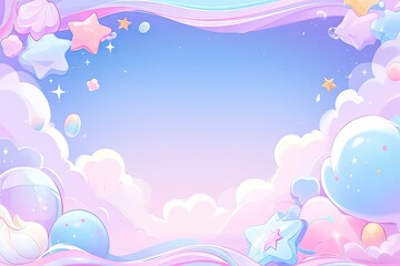 Fototapeta na wymiar cute pastel pink and purple background with stars and clouds.
