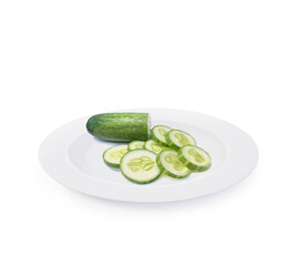 cucumber slice on plate isolated on white background