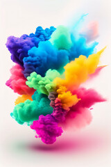 colorful mixed rainbow powder explosion on White Background