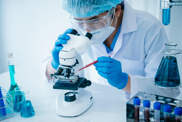 Test tubes in clinic, pharmacy and medical research laboratory and chemical substances.