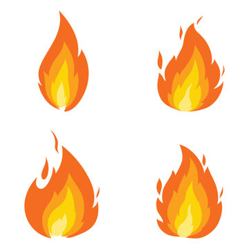 Cartoon Fire Flames, set of Cute characters, Isolated on white background