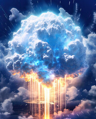 Light explosion in the center of the cloud, full of shocking cloud scenery,clouds in the sky,sky and clouds