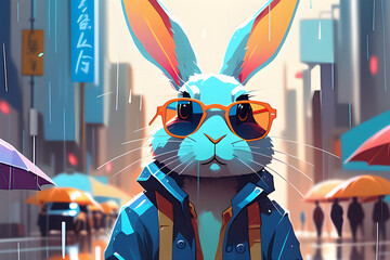 a rabbit in sunglasses on a rainy day.
Generative AI