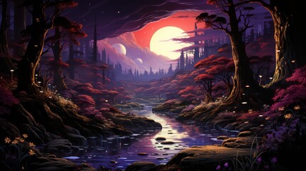 Fototapeta na wymiar Enchanting Twilight: The Forest's Serene Glow