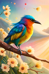 Obraz premium Colorful Bird Photo With Flower Background