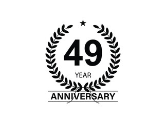 49 years anniversary logo template isolated on white, black and white background. 49th anniversary logo.