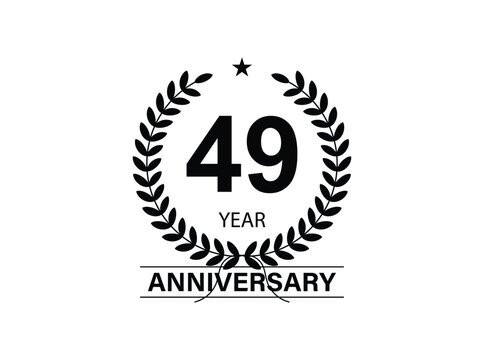 49 years anniversary logo template isolated on white, black and white background. 49th anniversary logo.