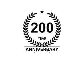 200 years anniversary logo template isolated on white, black and white background. 200th anniversary logo.