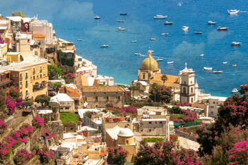 Landscape with Positano town at famous amalfi coast, Italy