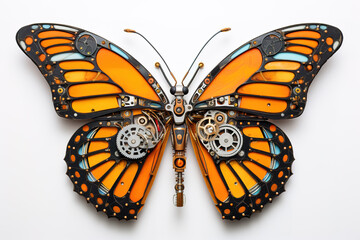 A butterfly made of electronic machinery on a white background. Insect. illustration. Generative AI.