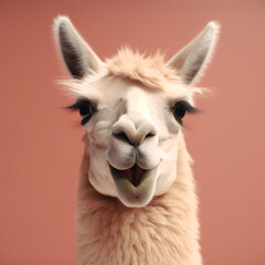 Fototapeta premium Image of llama making a cheeky face on a clean background. Wildlife Animals. illustration. Generative AI.
