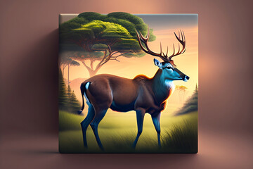 Realistic Deer with beautiful nature background
