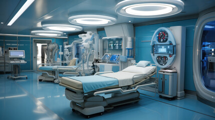 Equipment and medical devices in hybrid operating room blue filter, Surgical procedures, the operating room of the Future