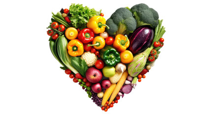 Herz aus frischem Obst und Gemüse isoliert auf transparentem Hintergrund - Diät und gesunde Ernährung