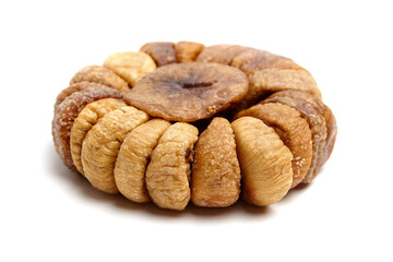 Dried figs isolated on white. Round pack of sweet sundried fruits