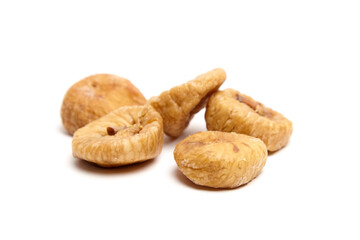 Dried figs isolated on white . Group of sweet sundried fruits