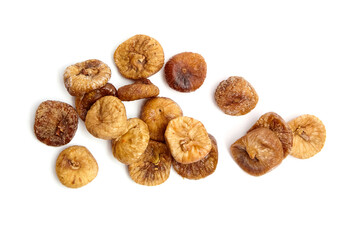 Dried figs isolated on white, top view . Group of sweet sundried fruits