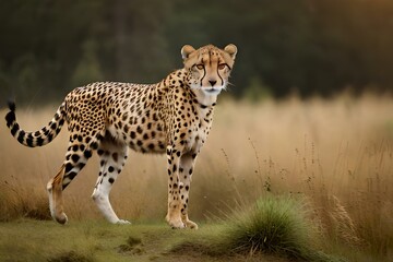 Fototapeta premium cheetah in the savannah, ready to prone - Generative AI