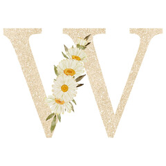 Watercolor Daisy Floral Alphabet W