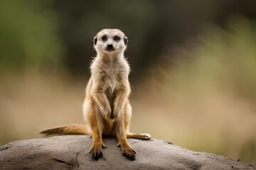 Fototapeta premium meerkat sitting on the rock - Generative AI