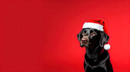 Dog on christmass on red chritsmass background
