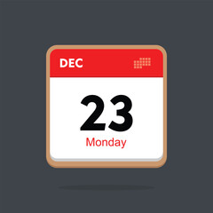 monday 23 december icon with black background, calender icon