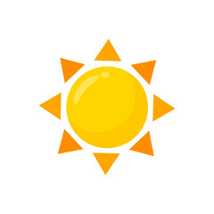 yellow sun icon Simple cartoon style design. The rays of the sun in summer