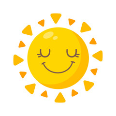 Cartoon sun with cute cartoon faces for children.