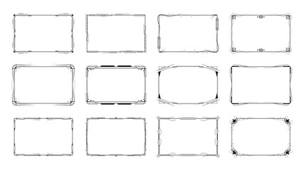 Set Abstract Black Collection Simple Line Rectangular Frame Doodle Outline Element Vector Design Style Sketch Isolated Illustration For Wedding And Banner