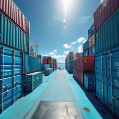 Containers in the port. Freight transportation created by generative AI technology.