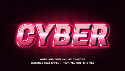 Cyber ​editable text effect template, red neon light effect bold futuristic style typeface, premium vector