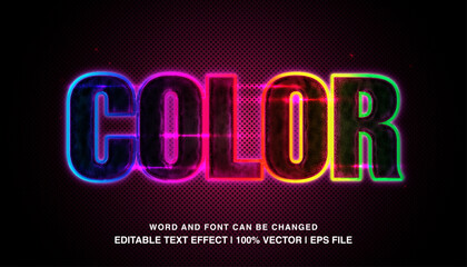 Color ​editable text effect template, rainbow color neon light effect bold futuristic style typeface, premium vector