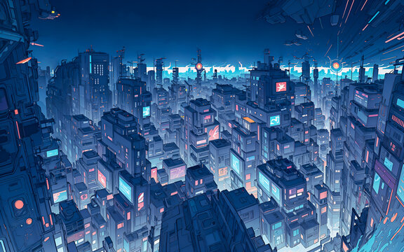 Cyberpunk city anime style
