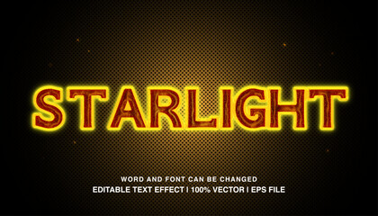 Starlight ​editable text effect template, orange neon light bold futuristic style typeface, premium vector