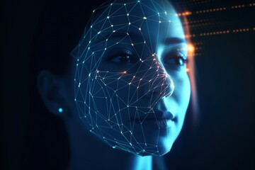 The biometric facial recognition system, such as Apple's Face ID, scans and verifies identities, showcasing advanced security in modern devices. - obrazy, fototapety, plakaty