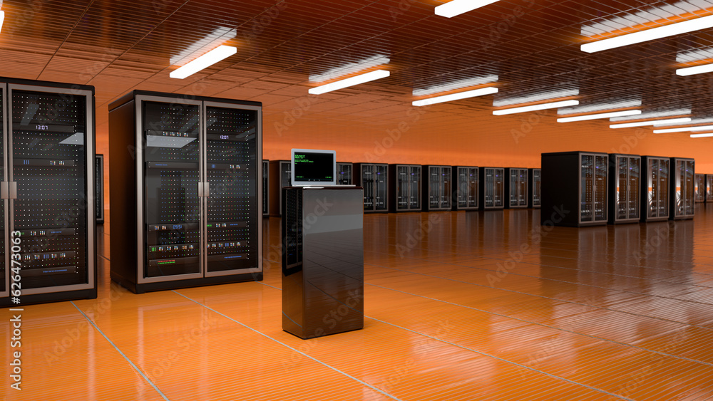 Fototapete server room. server data center. backup, mining, hosting, mainframe, farm and computer rack with sto