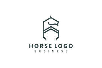 Horse line style logo design animal vector template