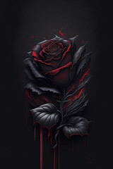 red_Rose_flower  Red rose with blood dripping down generative by ai