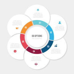 Six 6 Options Circle Cycle Infographic Template Design - obrazy, fototapety, plakaty